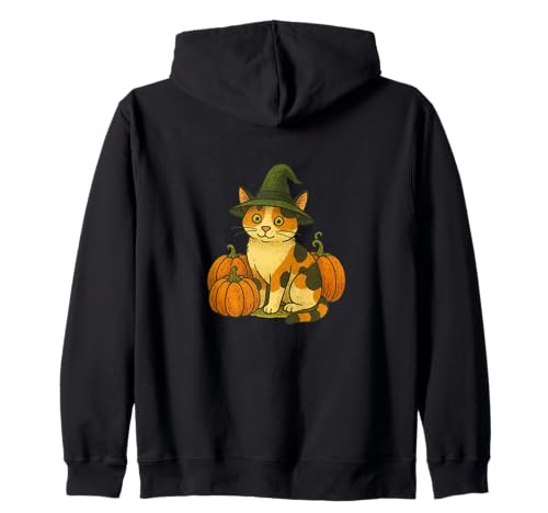 Calico Cat Hexe Halloween-Kürbis-Patch Magic Kapuzenjacke von Enchanted Autumn Folks