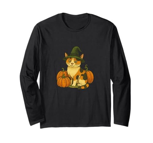Calico Cat Hexe Halloween-Kürbis-Patch Magic Langarmshirt von Enchanted Autumn Folks