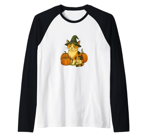 Calico Cat Hexe Halloween-Kürbis-Patch Magic Raglan von Enchanted Autumn Folks