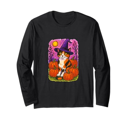 Calico Cat Hexe Halloween-Kürbis-Patch Magic Langarmshirt von Enchanted Autumns Folk
