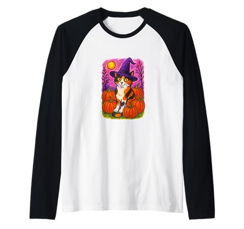 Calico Cat Hexe Halloween-Kürbis-Patch Magic Raglan von Enchanted Autumns Folk
