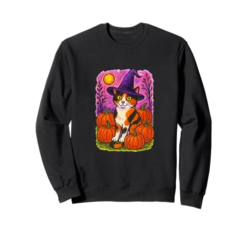 Calico Cat Hexe Halloween-Kürbis-Patch Magic Sweatshirt von Enchanted Autumns Folk