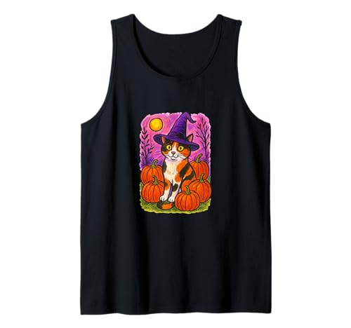 Calico Cat Hexe Halloween-Kürbis-Patch Magic Tank Top von Enchanted Autumns Folk