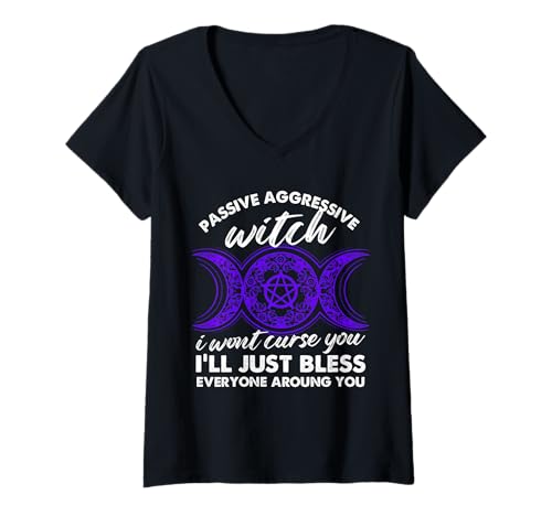 Damen Passiv Aggressives Hexen-Design T-Shirt mit V-Ausschnitt Damen Passiv Aggressives Hexen-Design T-Shirt mit V-Ausschnitt von Enchanted Expressions