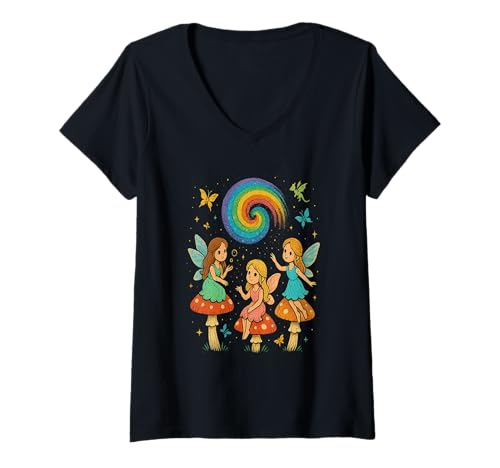 Damen Feenkern Regenbogenzauber mit skurrilen Feen T-Shirt mit V-Ausschnitt Damen Feenkern Regenbogenzauber mit skurrilen Feen T-Shirt mit V-Ausschnitt von Enchanted Forest Creations