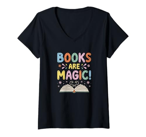 Damen Books Are Magic – Whimsical Retro Bücherwurm T-Shirt mit V-Ausschnitt Damen Books Are Magic – Whimsical Retro Bücherwurm T-Shirt mit V-Ausschnitt von Enchanted Pages Collective Bücher Bücherwurm
