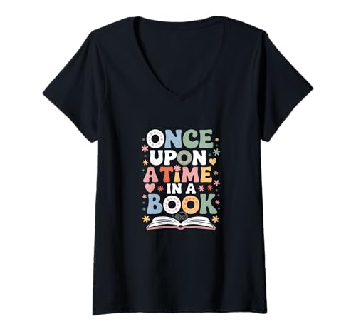Damen Once Upon a Time in a Book – Whimsical Storytelling T-Shirt mit V-Ausschnitt Damen Once Upon a Time in a Book – Whimsical Storytelling T-Shirt mit V-Ausschnitt von Enchanted Reads Collective Bücherwurm Bücher