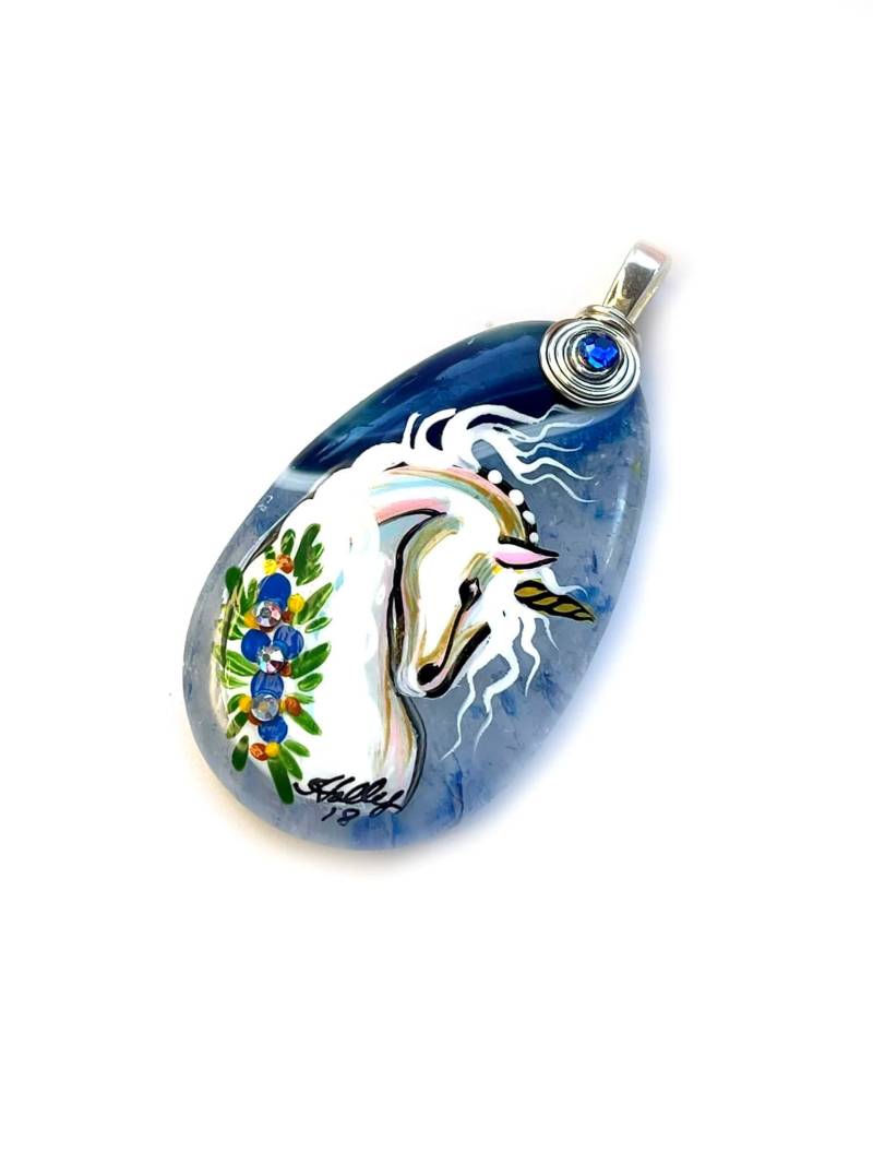 Geode Achat Einhorn Anhänger & Halskette - Folk Art Ponies von EnchantedQuills