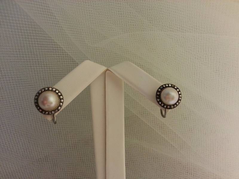 Vintage Sterling Markasit Echte Perle Ohrringe von EnchantingCollection
