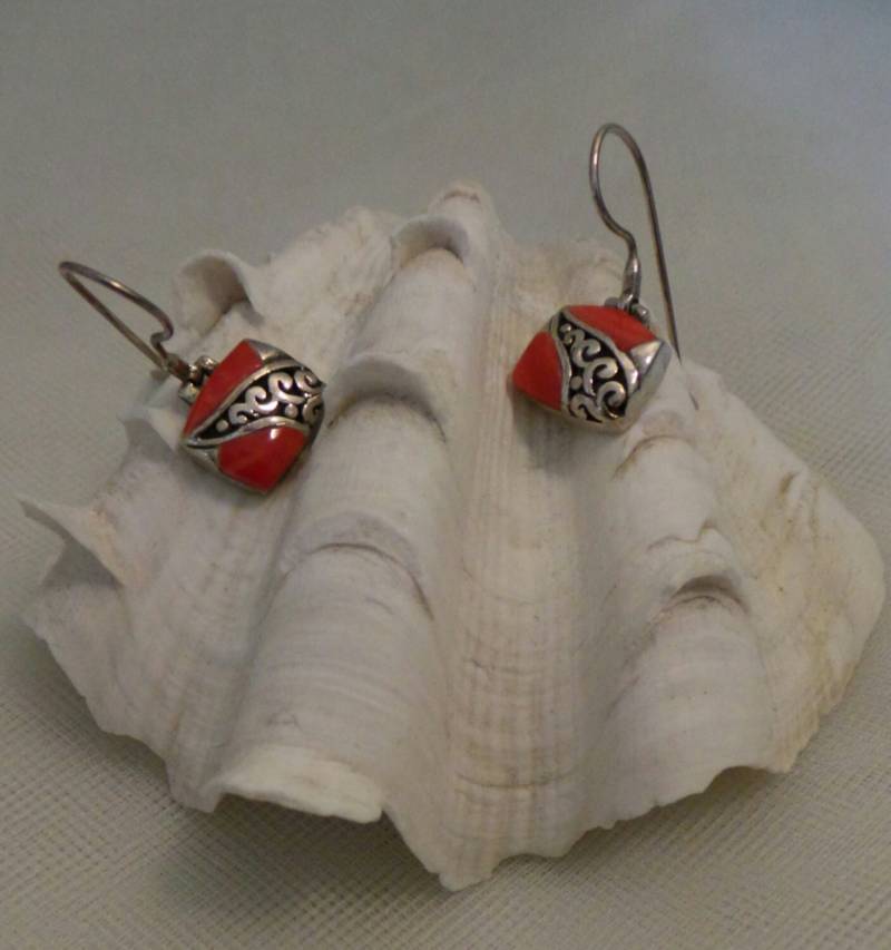 Vintage Sterling Silber Filigree Koralle Eingelegte Ohrringe von EnchantingCollection