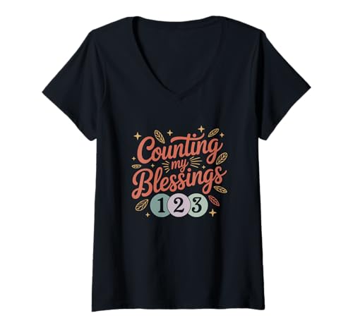 Damen Ich zähle Meine Segnungen 1 2 3 T-Shirt mit V-Ausschnitt Damen Ich zähle Meine Segnungen 1 2 3 T-Shirt mit V-Ausschnitt von Encouraging Words