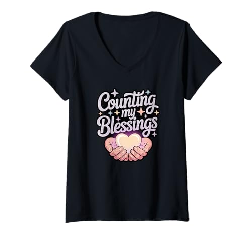 Damen Ich zähle Meine Segnungen T-Shirt mit V-Ausschnitt von Encouraging Words
