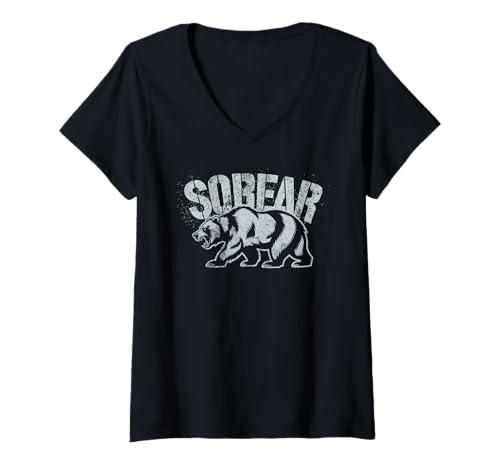 Damen Vintage SOBEAR Bär Nüchternheit AA Girls NA Affirmation Living T-Shirt mit V-Ausschnitt von End The Stigma Recovery Celebrate Positivity New
