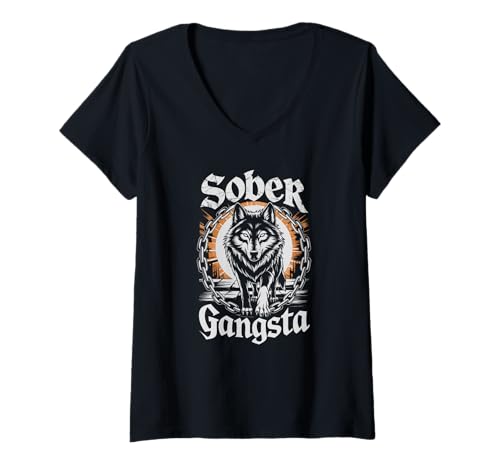 Damen Süße, nüchterne Gangsta-Wölfin, eine lebende Mutter, die EIN Ziel erreicht T-Shirt mit V-Ausschnitt Damen Süße, nüchterne Gangsta-Wölfin, eine lebende Mutter, die EIN Ziel erreicht T-Shirt mit V-Ausschnitt von End The Stigma Sobriety Celebrate Anniversary NA