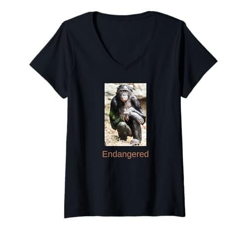 Damen Bonobo-Shirt gefährdet Bonobo vom Aussterben bedrohter Menschenaffe T-Shirt mit V-Ausschnitt Damen Bonobo-Shirt gefährdet Bonobo vom Aussterben bedrohter Menschenaffe T-Shirt mit V-Ausschnitt von Endangered Animal Species Apparel Company