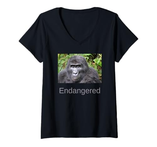 Damen Gorilla-Shirt Bedrohter Berggorilla T-Shirt mit V-Ausschnitt Damen Gorilla-Shirt Bedrohter Berggorilla T-Shirt mit V-Ausschnitt von Endangered Animal Species Apparel Company
