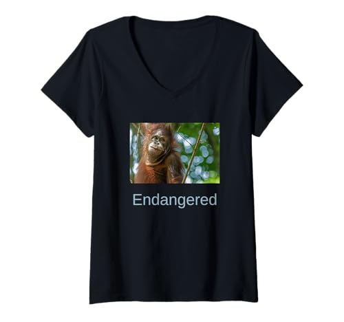 Damen Orang-Utan-Shirt Endangered Sumatran Orang-Utan T-Shirt mit V-Ausschnitt Damen Orang-Utan-Shirt Endangered Sumatran Orang-Utan T-Shirt mit V-Ausschnitt von Endangered Animal Species Apparel Company