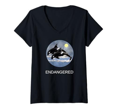 Damen Orca-Wal-Shirt, vom Aussterben bedroht, im Süden beheimatet T-Shirt mit V-Ausschnitt Damen Orca-Wal-Shirt, vom Aussterben bedroht, im Süden beheimatet T-Shirt mit V-Ausschnitt von Endangered Animal Species Apparel Company