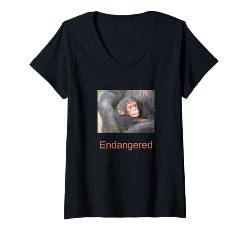 Damen Schimpansen Shirt Gefährdet Schimpanse T-Shirt mit V-Ausschnitt Damen Schimpansen Shirt Gefährdet Schimpanse T-Shirt mit V-Ausschnitt von Endangered Animal Species Apparel Company