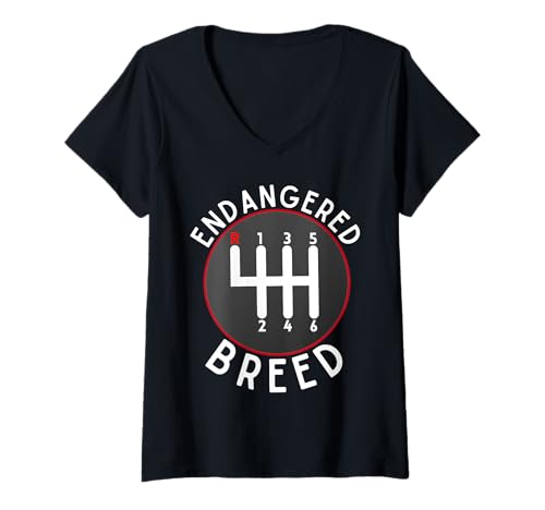 Damen Endangered Breed Schaltgetriebe, 6-Gang-Schaltgetriebe T-Shirt mit V-Ausschnitt Damen Endangered Breed Schaltgetriebe, 6-Gang-Schaltgetriebe T-Shirt mit V-Ausschnitt von Endangered Breed Manual Gearbox shirt