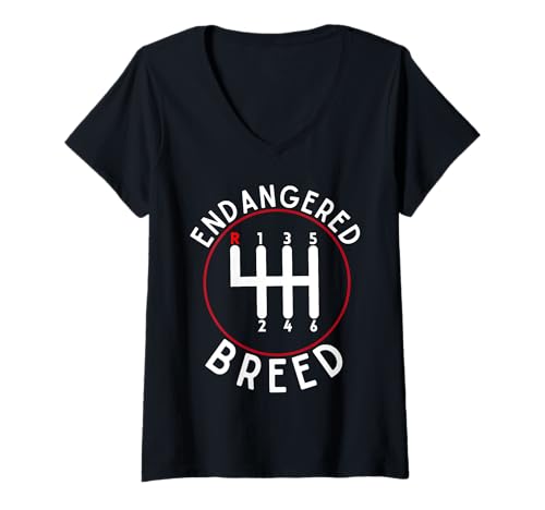 Damen Endangered Breed Schaltgetriebe, 6-Gang-Schaltgetriebe T-Shirt mit V-Ausschnitt Damen Endangered Breed Schaltgetriebe, 6-Gang-Schaltgetriebe T-Shirt mit V-Ausschnitt von Endangered Breed Manual Gearbox shirt