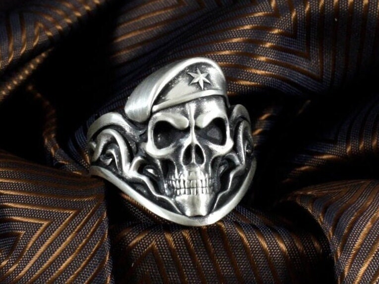 Captain Skull 925 Silber Gothic Ring, Sterling Totenkopf Biker Ring Mit Sternenwappen, Punk Schmuck, Personalisierter Geschenk Für Männer von EnderAksuStore