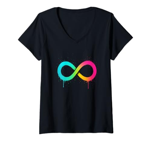 Damen Infinity-Symbol Graffiti Regenbogen Kunst T-Shirt mit V-Ausschnitt von Endless Street