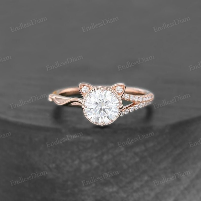 Einzigartiger Moissanite Verlobungsring, Vintage Rose Gold Diamant Ring, Art Deco Ehering, Versprechen Ringe, Handgemachter Benutzerdefinierter von EndlessDiam