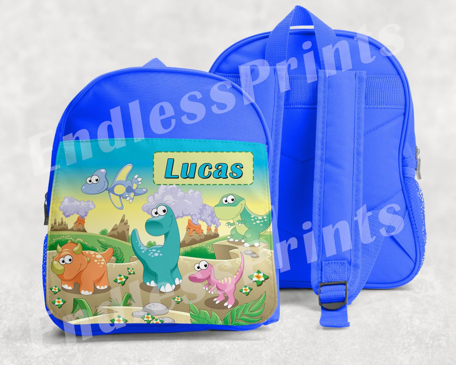 Personalisierte Blaue Dinosaurier Szene Schultasche Jungen Kinderrucksack Kinder Schule Pe Tasche | 1 von EndlessPrintsUK