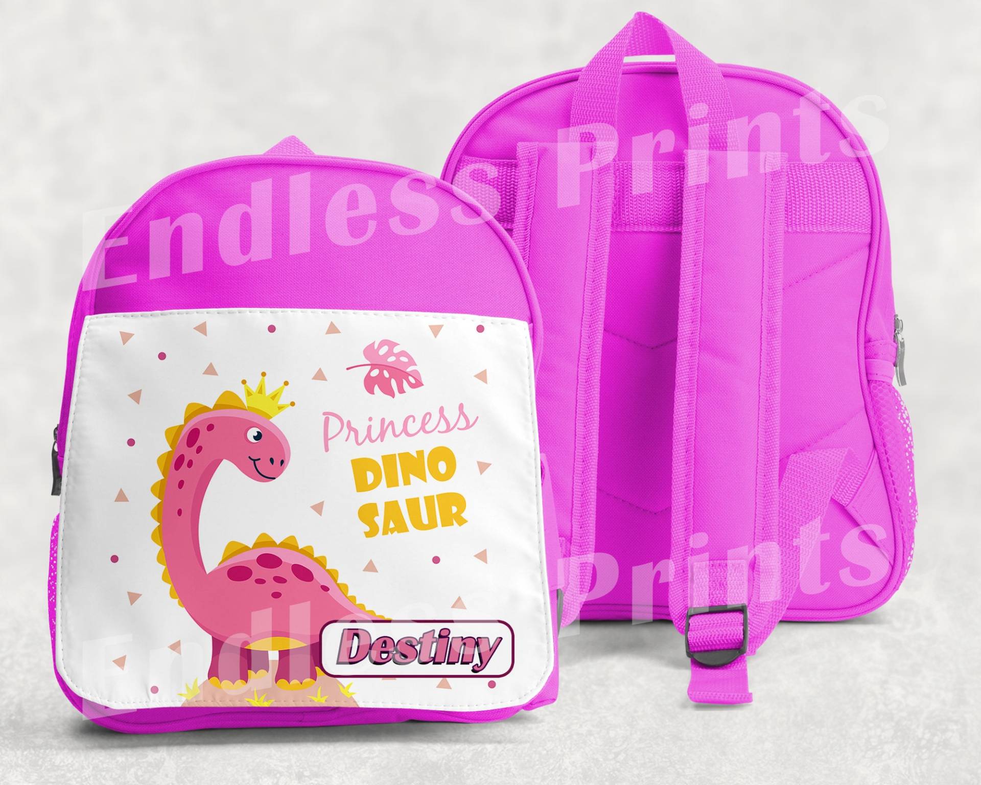 Personalisierter Dinosaurier Mädchen Rucksack Rosa Schultasche Kinderrucksack Kinder Schule Pe Tasche | 2 von EndlessPrintsUK