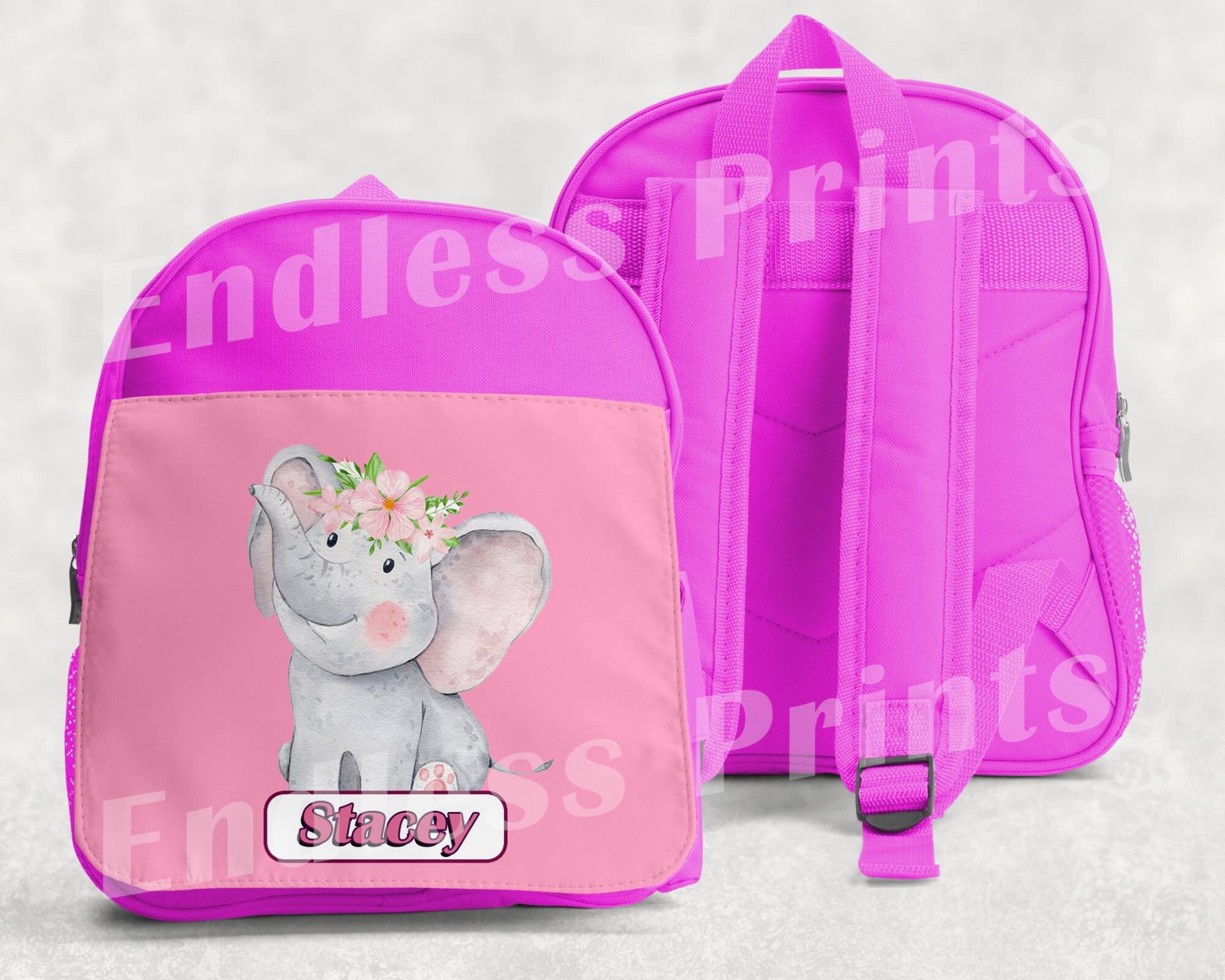 Personalisierter Elefant Mädchen Rucksack Rosa Schultasche Kinderrucksack Kinder Schule Pe Tasche | 1 von EndlessPrintsUK