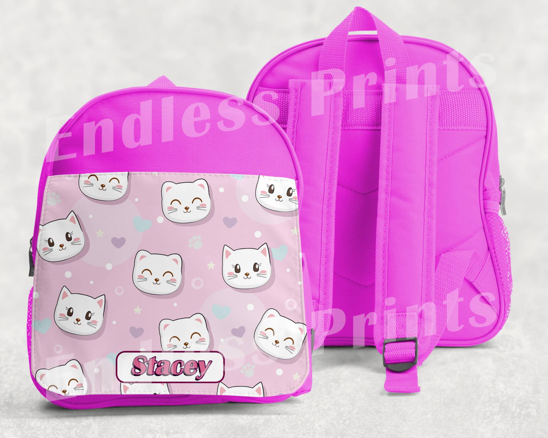 Personalisierter Kitty Cat Girls Rucksack Rosa Schultasche Kinderrucksack Kinder Schule Pe Tasche | 1 von EndlessPrintsUK