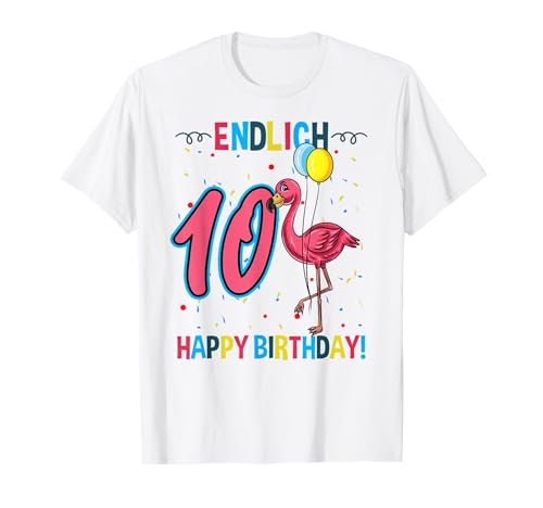 Kinder Endlich 10 Mädchen Zehnter Geburtstag Flamingo T-Shirt von Endlich 10 Mädchen Zehnter Geburtstag Flamingo