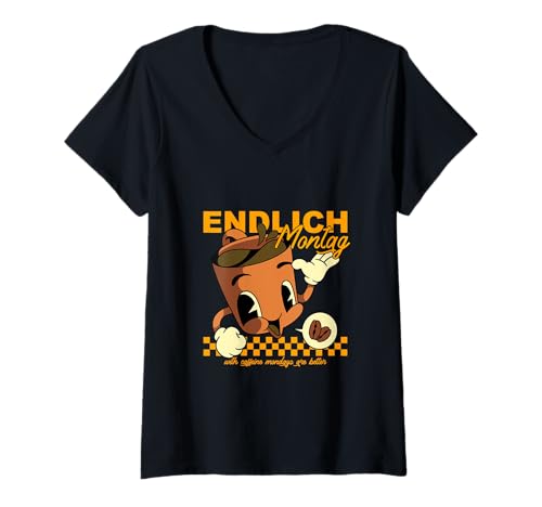 Damen Endlich Montag - Ironisches Motiv für Kaffeeliebhaber T-Shirt mit V-Ausschnitt Damen Endlich Montag - Ironisches Motiv für Kaffeeliebhaber T-Shirt mit V-Ausschnitt von Endlich Montag - Das Original
