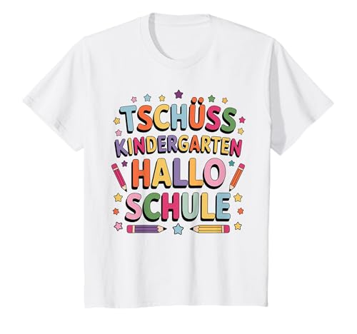 Kinder Tschüß Kindergarten Hallo Schule Kindergarten Abschluss T-Shirt von Endlich Schule, Einschulung & Schulkind Geschenk