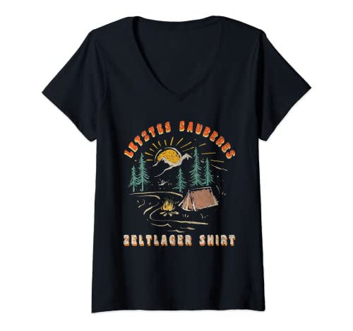 Damen Jugendfeuerwehr Pfadfinder Letztes Sauberes Camping T-Shirt mit V-Ausschnitt von Endlich Wieder Zelten Sommerlager Geschenke Campen