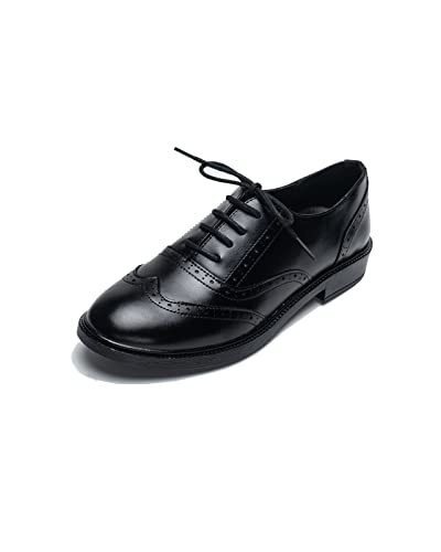 Damen Brogue Leder Oxford Schuhe Vintage Lace Up Spitzschuh Flache Pumps Mode Arbeit Wingtip Büroschuhe von EndoraDore