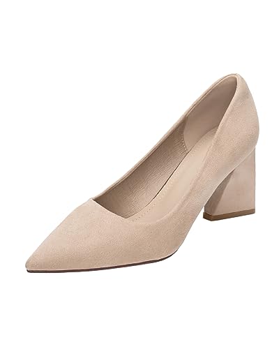 Damen Pumps Bequeme Arbeitsschuhe High Heels Pointed Toe Kleid Partei Gericht Schuhe Elegant Mit Blockabsatz Pumps von EndoraDore