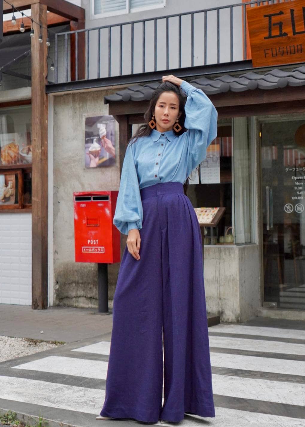 Samurai Elegante Hose Hohe Taille Extra Weites Bein Hanf Stoff von Endorphyn