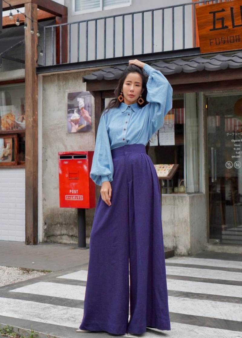 Samurai Elegante Hose Hohe Taille Extra Weites Bein Hanf Stoff von Endorphyn