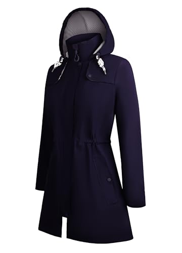 EnduaReve Regenjacke Damen Lang Wasserdicht Regenmantel Leichte Übergangsjacke Gefütterte Trenchcoat Kapuze Outdoor Jacke Navy Blau 3XL EnduaReve Regenjacke Damen Lang Wasserdicht Regenmantel Leichte Übergangsjacke Gefütterte Trenchcoat Kapuze Outdoor Jacke Navy Blau 3XL von EnduaReve
