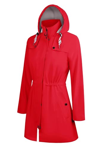 EnduaReve Regenjacke Damen Lang Wasserdicht Regenmantel Leichte Übergangsjacke Gefütterte Trenchcoat Kapuze Outdoor Jacke Rot 3XL EnduaReve Regenjacke Damen Lang Wasserdicht Regenmantel Leichte Übergangsjacke Gefütterte Trenchcoat Kapuze Outdoor Jacke Rot 3XL von EnduaReve
