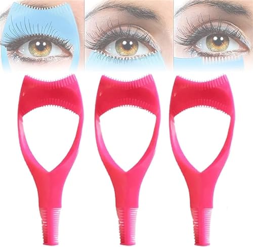 3 in 1 Make-up Kosmetik Wimpern Werkzeug Obere Untere Augenwimpern Mascara Guard Applikator Guide Helfer, Wimpernkamm Kosmetikwerkzeug für Frauen Mädchen (Rot x 3) von Endxedio