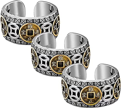 Richluck Max Force Five Emperors Coins Ring, verstellbarer Ring, fünf Kaisermünzen offen, zieht Reichtum Geld und Glücksring an, chinesischer Feng Shui Ring für Männer und Frauen, Silber von Endxedio