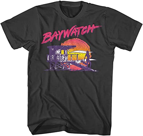 Baywatch Lifeguard Tower Silhouette Neon Men's T Shirt Vintage Sunset La Beach Black XL von EndyAk