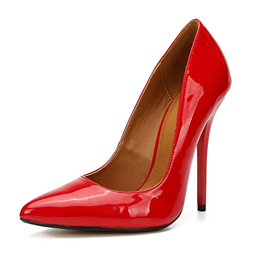 Enelauge Damen Stiletto Spitze Spitze Schlupfschuh High Heel Zapatos Damen Hochzeit Party Pumps Plus Size, Rot (Pu Red), 42.5 EU von Enelauge
