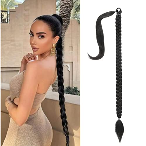 Ponytail Braid Extensions Zopf Schwarz Haare Extension Braid kunsthaar zum Einflechten Pferdeschwanz Haarverlängerungen Lang Haarteil für Damen 86cm 1PCS 058A von Enenblau