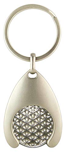 EnerChrom Blume des Lebens Schlüsselanhänger Double - 1 Stück - 7 cm, Silber, Glücksbringer Einkaufswagenchip Münze Anhänger von EnerChrom