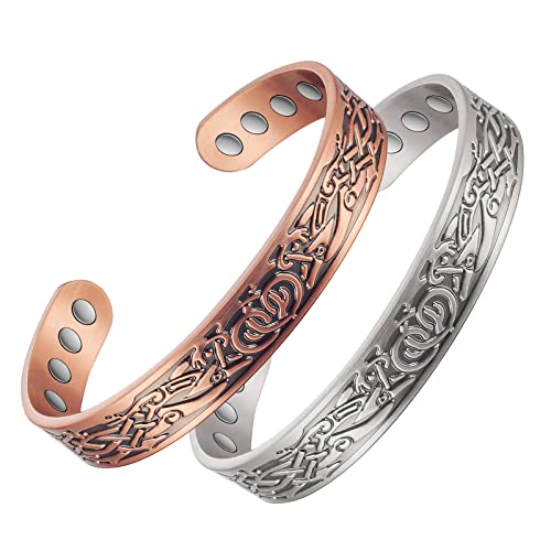 EnerCoppeX Magnetische Armbänder aus reinem Kupfer, Vintage-Stil, mit 8 Magneten, 6,9 cm, verstellbare Armbänder, kann von Männern und Frauen getragen werden, 2 Stück, 6.7 inches, Kupfer von EnerCoppeX