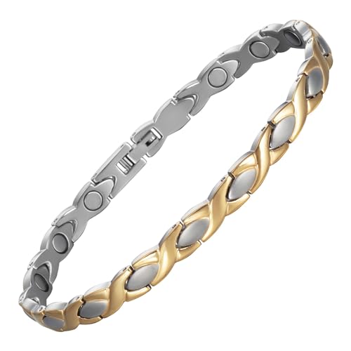 EnerCoppeX Magnetische Fußkettchen für Damen, 23 cm, Edelstahl, mit verstellbarem Gliederverschluss mit 3500 Gauß-Magnet von EnerCoppeX